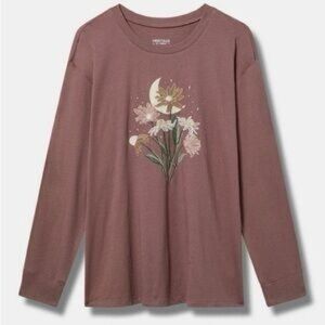 Torrid Women’s Long Sleeve Shirt - Dusty Rose with Floral Graphic